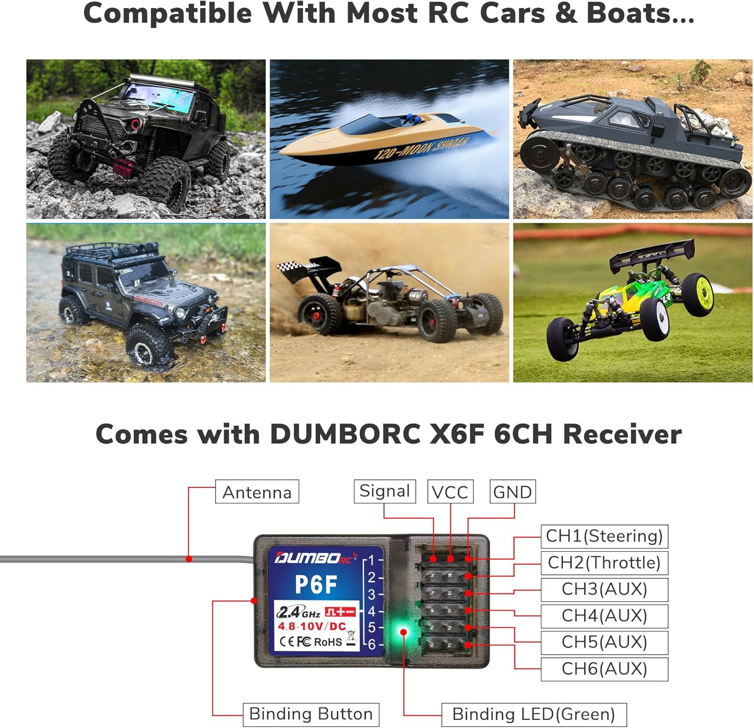 DUMBORC DDF-350 Surface Radio W/ P10F Receiver & P6F 6 Channels 2.4GHz RC Receiver