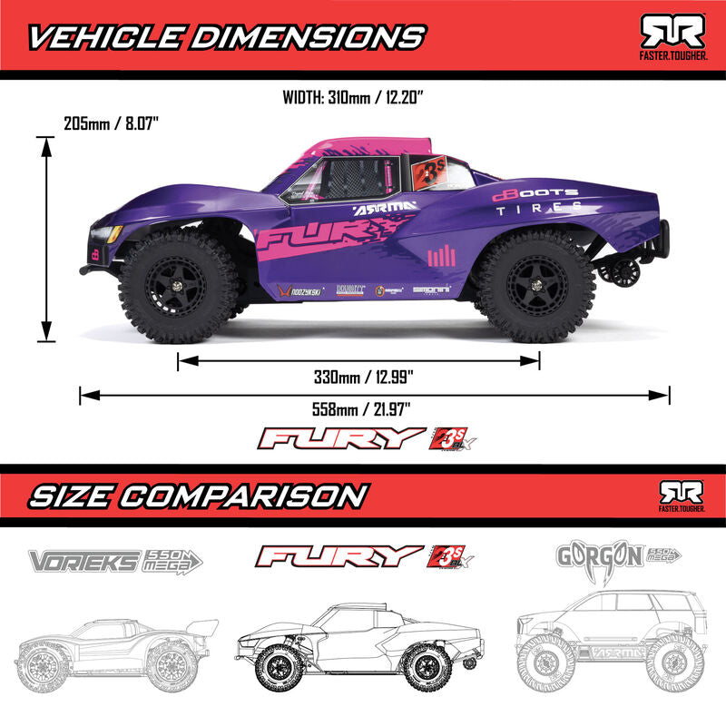 ARRMA 1/10 FURY 223S DSC 2WD RTR Brushless Short Course Truck