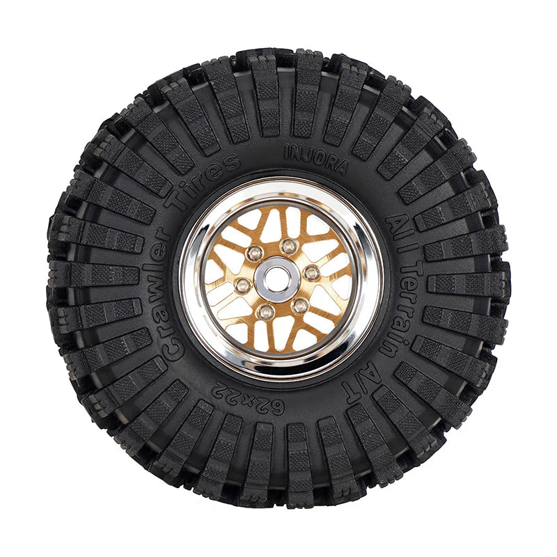 INJORA 1.0" 62*22mm Offset -4.4mm Beadlock Wheels Tires Set for 1/18 1/24 RC Crawlers