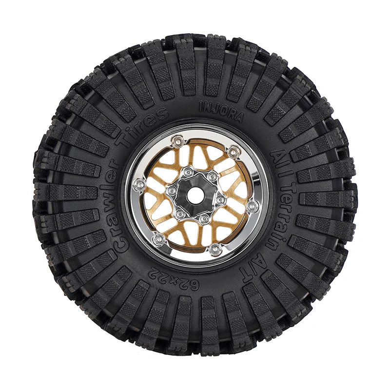 INJORA 1.0" 62*22mm Offset -4.4mm Beadlock Wheels Tires Set for 1/18 1/24 RC Crawlers