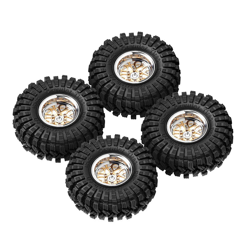 INJORA 1.0" 62*22mm Offset -4.4mm Beadlock Wheels Tires Set for 1/18 1/24 RC Crawlers