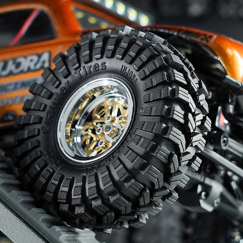 INJORA 1.0" 62*22mm Offset -4.4mm Beadlock Wheels Tires Set for 1/18 1/24 RC Crawlers
