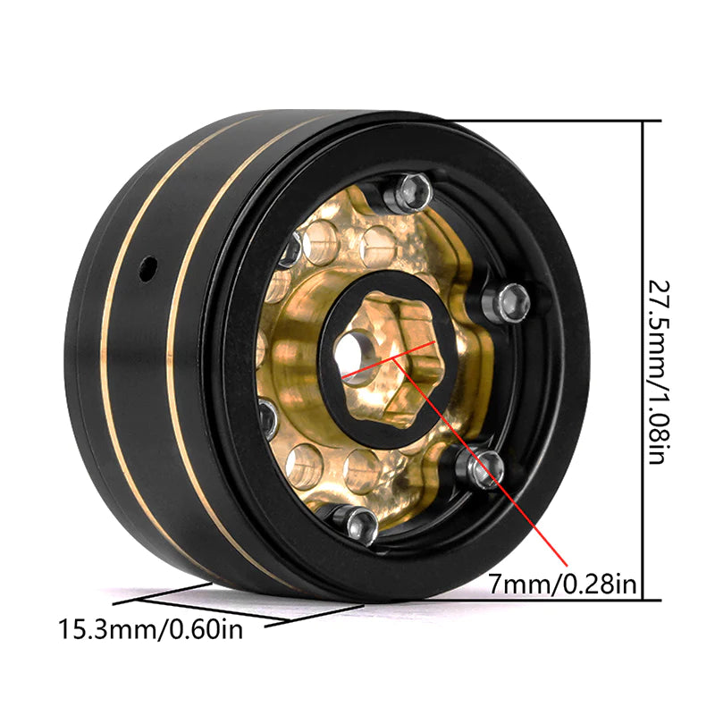 INJORA 1.0" 39g/Pcs Brass Beadlock Wheels Negative Offset 2.65mm For 1/24 1/18 RC Crawlers - HeliDirect
