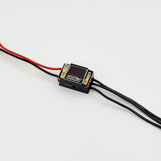 FURITEK MICROBOOST 2S LiPo 25A/50A Brushless ESC for 1/24 & 1/28 Drift/Race Cars - Sensored/Sensorless, Black Color with LCD Display, Solderable and Wire Replaceable